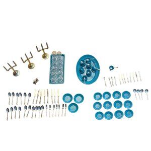 Marx Dollhouse Dining Set 90+ Pieces Utensils Plates Cups Glasses & More 1950's